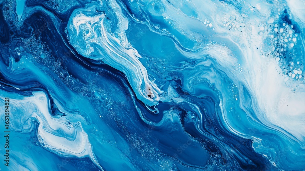 Poster abstract fluid art with swirling shades of blue and white creating a dynamic and calming effect