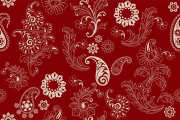 Hand drawn colourful flowers,paisley,seamless patterns with floral for fabric, textiles, clothing, wrapping paper, backdrop, banner, illustration, abstract backgrounds.
