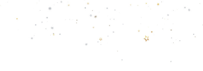 Festive background with gold and silver stars and snowflakes. Perfect for holidays.