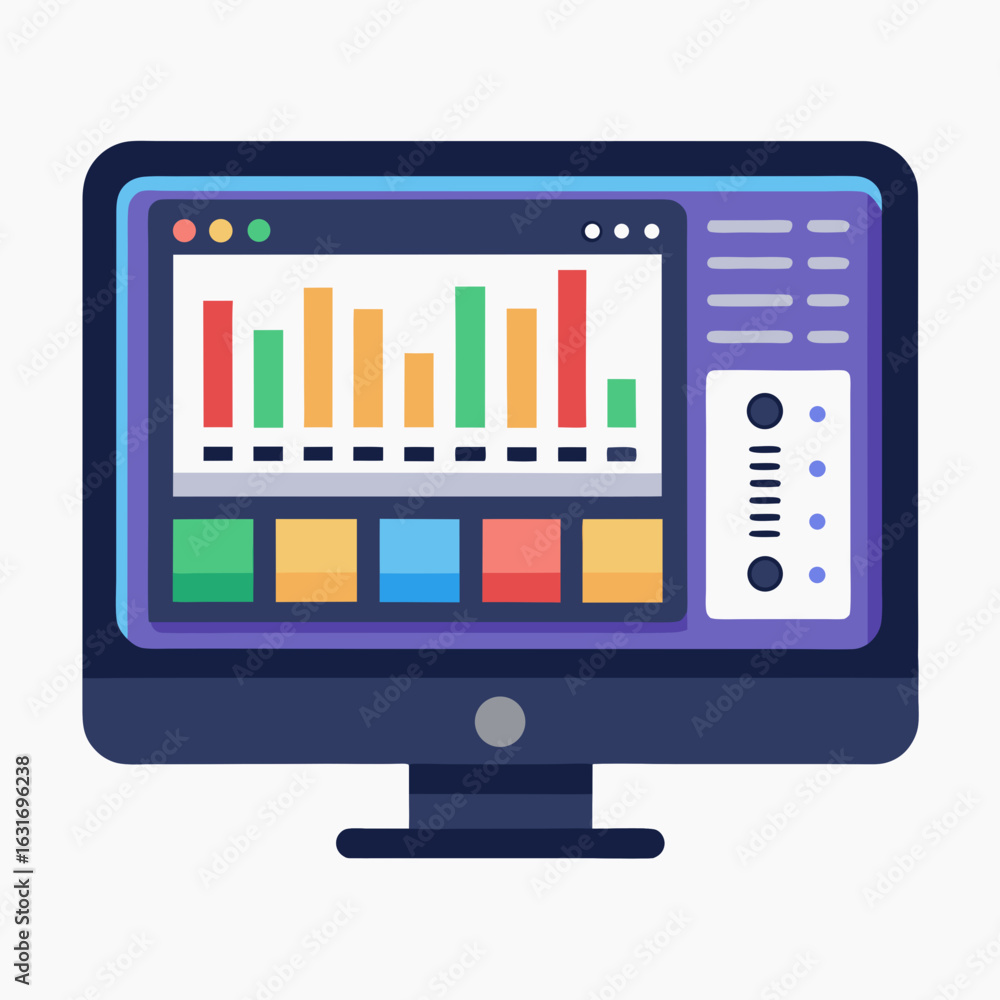 Fototapete computer screen displaying colorful bar graphs and data analytics for business insights