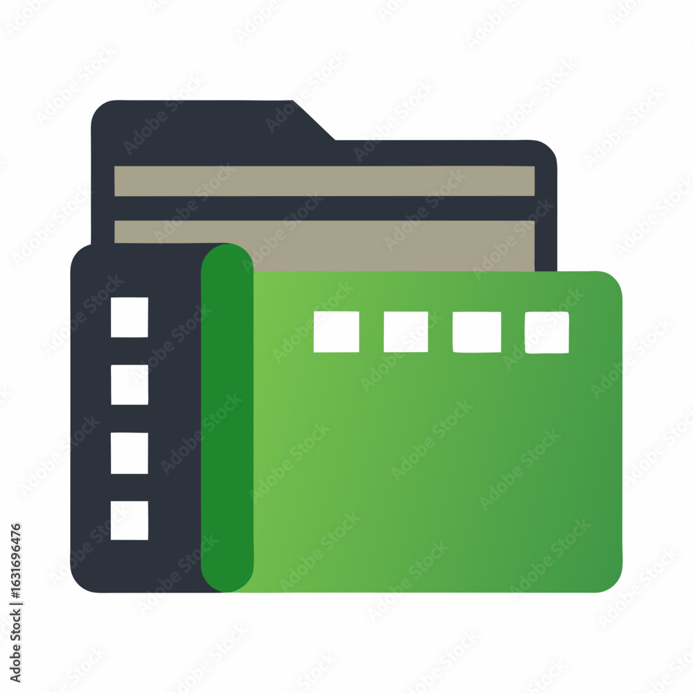 Poster stylized icon of a folder with a green gradient and white square elements