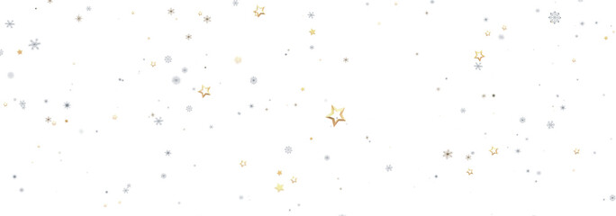 Festive winter background with gold and silver stars and snowflakes. Perfect for Christmas, New Year, or winter holidays