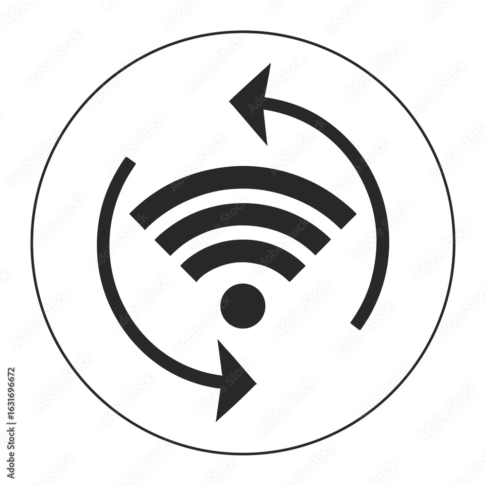 Poster circular wi fi signal icon with rotating arrows indicating connectivity or data transfer