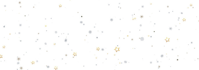 Beautiful festive background with gold and silver stars and snowflakes. Perfect for Christmas, New Year, or winter holid