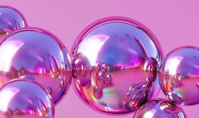 Fototapeta premium Iridescent spheres with soft reflections on a pink background for modern design