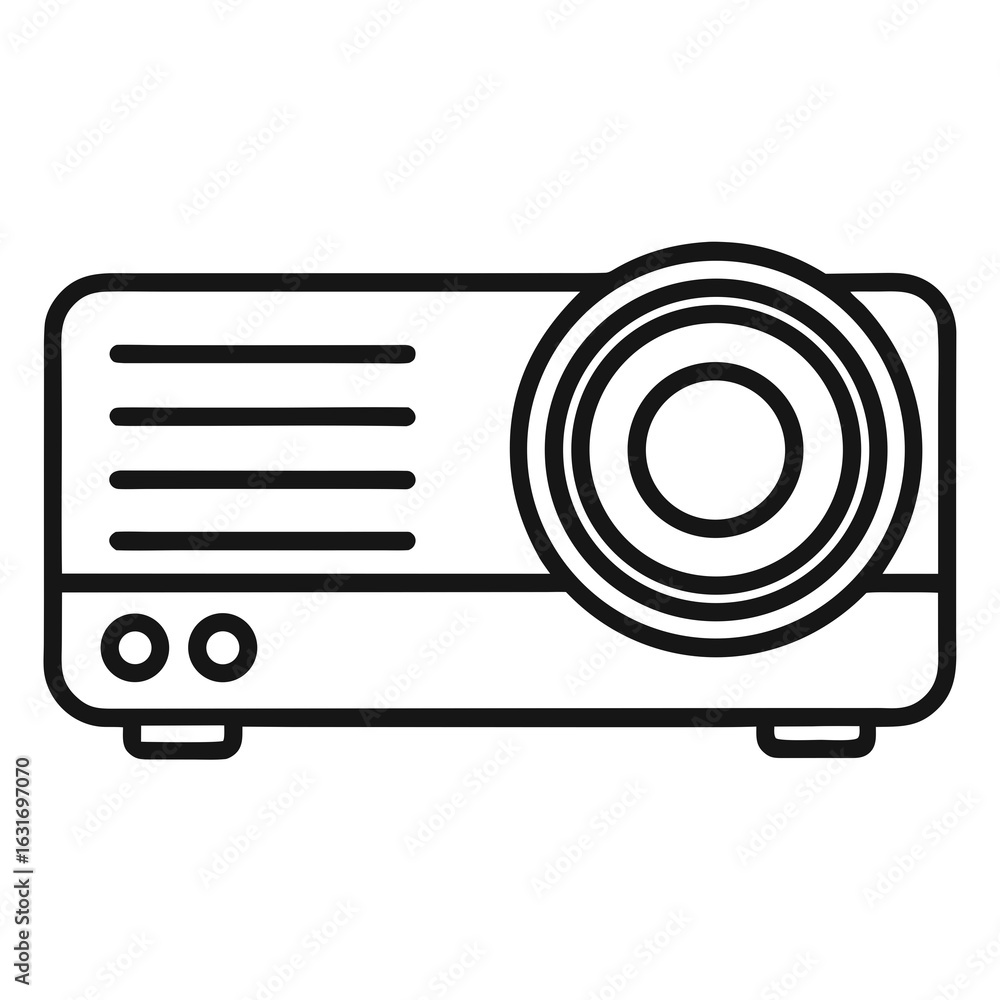 Poster simple line art icon of a modern projector displaying visuals for presentations and entertainment