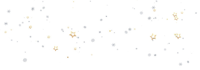 Festive winter background with gold stars and silver snowflakes. Perfect for holidays.
