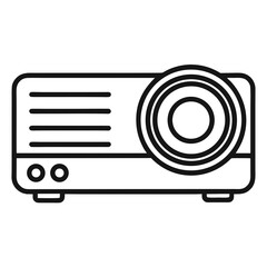 Simple line art icon of a modern projector displaying visuals for presentations and entertainment