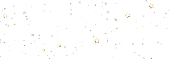 Festive winter background with gold stars and silver snowflakes. Perfect for holidays.