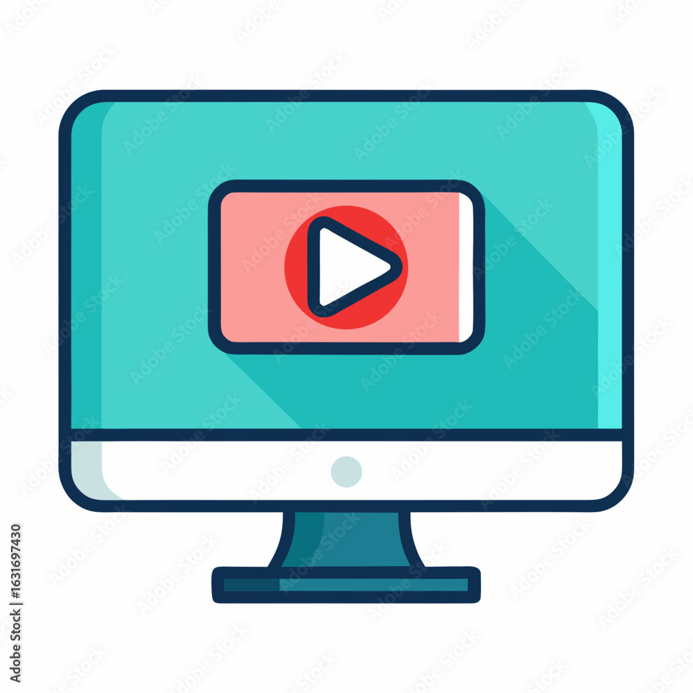 Fototapete modern computer monitor displaying a video player with a prominent play button icon