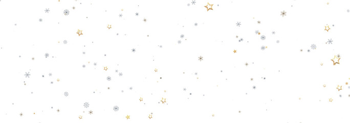 Festive winter background with gold and silver stars and snowflakes. Perfect for holidays.
