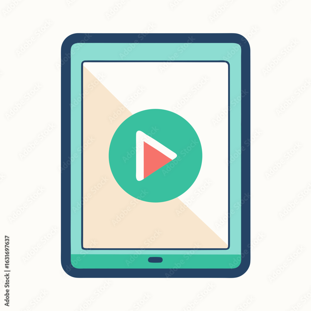 Aufkleber tablet displaying a play button icon ready for video playback on a light background