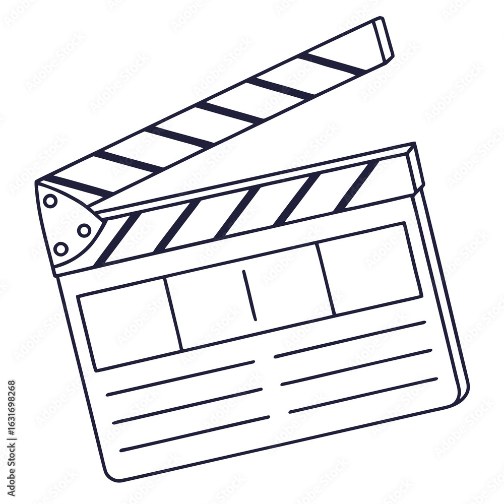 Poster simple line drawing of an open movie clapperboard ready for action