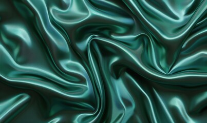 Fototapeta premium Luminous dark teal silk fabric folds abstract background for design