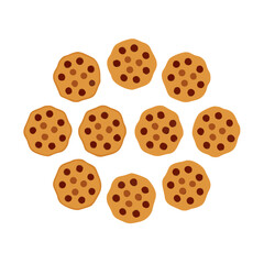 A circular arrangement of delicious chocolate chip cookies on a black background