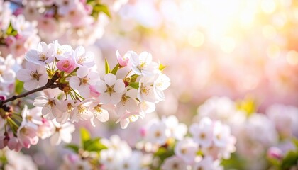 Fototapeta premium Springtime Serenity: Delicate Cherry Blossoms in Sunlight