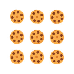 A grid of nine delicious chocolate chip cookies on a solid black background