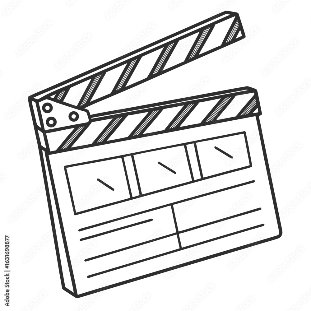 Aufkleber simple line drawing of an open movie clapperboard ready for filming action