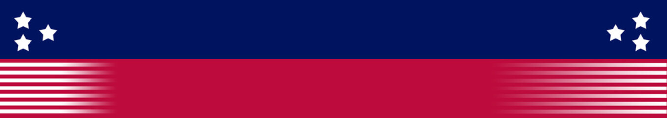 Naklejka premium An American-style header with three stars on the left and three stars on the right. The background is a mix of red and blue.