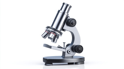 Microscope, A minimalist 3D icon of a modern, clean microscope. Isolated on a seamless, solid white background. Research and discovery concept. 3d illustration.