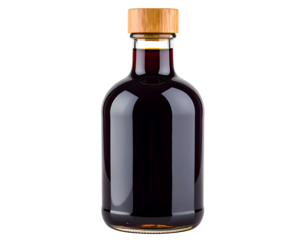 Dark black balsamic vinegar glass bottle isolated on transparent png
