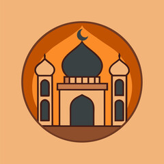 Minimalist illustration depicting a clean mosque with figures engaged in jummah prayers symbolizing community and faith
