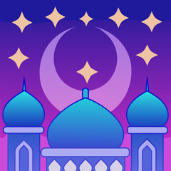 A serene night sky with a glowing mosque dome and bright stars perfect for ramadan banners and advertisements