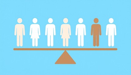 A balanced scale with diverse figures illustrating equality and fairness in a harmonious display