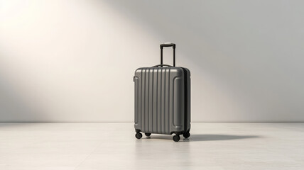 Black suitcase luggage travel modern minimalist empty room sunlight shadow floor