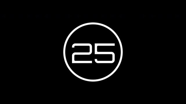 A modern and minimalist graphic icon featuring the number thirty in stylized white line art, enclosed within a circle on a solid black background.