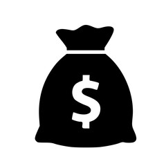 Money Bag Icon - Black Dollar Sack Vector for Finance and Wealth Concept

