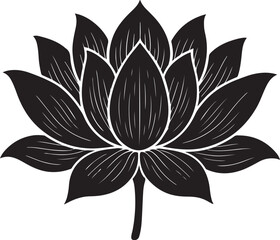 A silhouette of lotus flower with detailed petals, spiritual vector style
