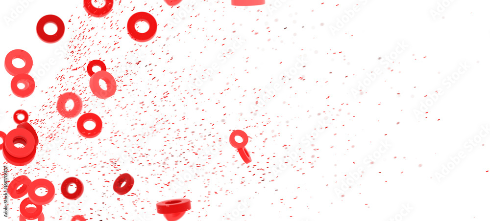 Poster abstract background with red rings and confetti. perfect for presentations or websites.