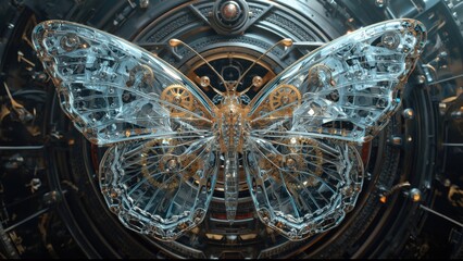 Intricate Mechanical Butterfly Artwork Displaying Complex Gearwork and Circuitry