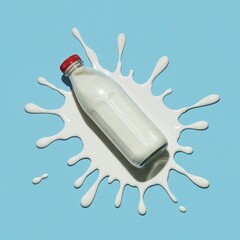 Milk Bottle Splash on Blue. Retro-style milk bottle captured mid-splash on a vibrant blue background