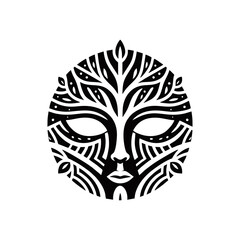 Naklejka premium A tribal mask symbolizing growth, with tree branch patterns