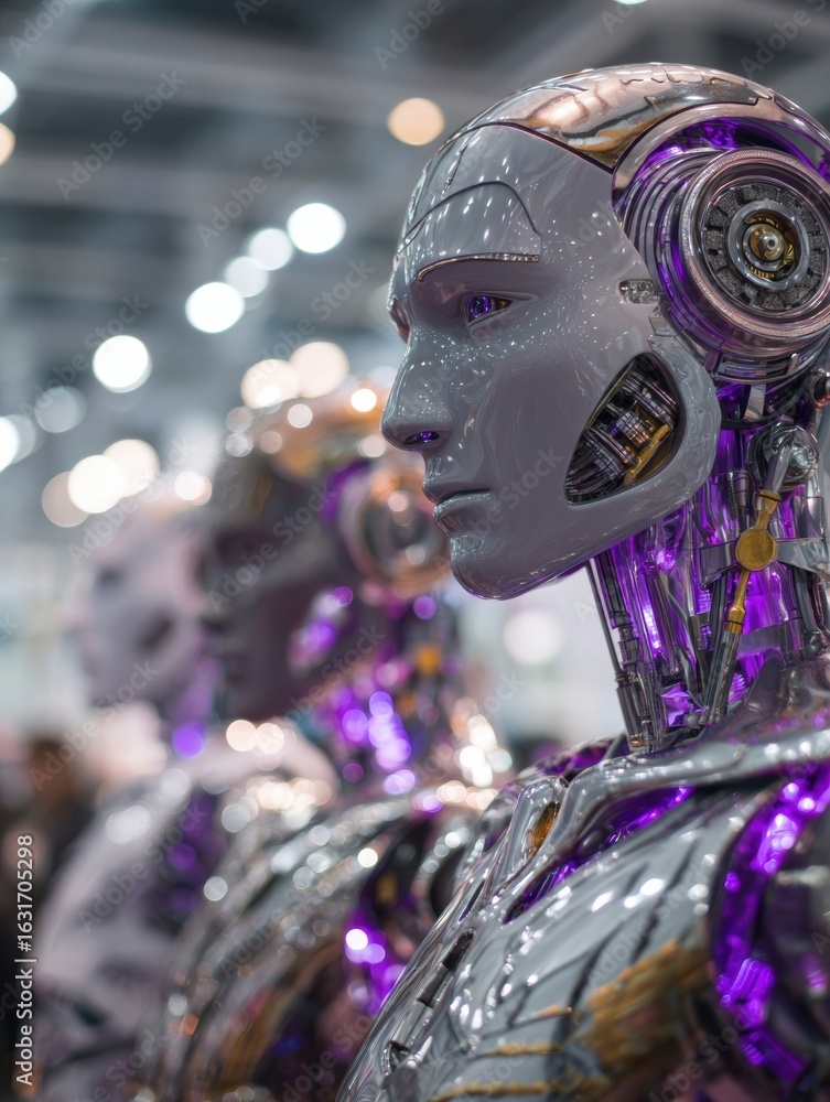 Aufkleber advanced robots showcase technology at a robotics exhibition in an urban convention center during th