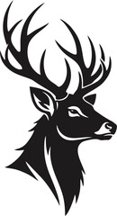 Powerful Stag Deer Head Vector Illustration in Bold Black Silhouette - Emblematic Wildlife Design for Nature Concepts
