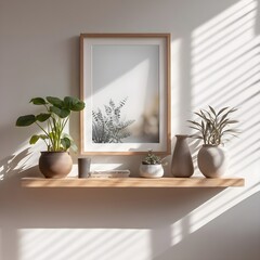 Cozy Living Room Interior with Wall Shelves and Plants
