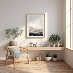 Cozy Living Room Interior with Wall Shelves and Plants