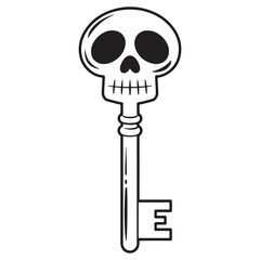Skull Shaped Key Halloween Line Art Illustration – Creepy Skeleton-Inspired Outline for Kids Coloring Page