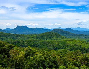 Fototapeta premium Lush mountain range under a bright sky