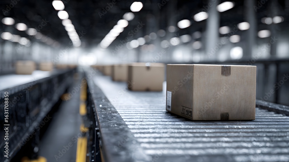 Poster automated sorting line inside a parcel distribution center
