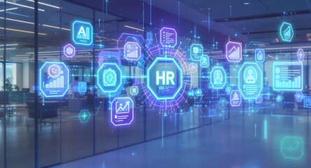 Glowing Holographic Onboarding Process Icons In Futuristic UI Interface Design
