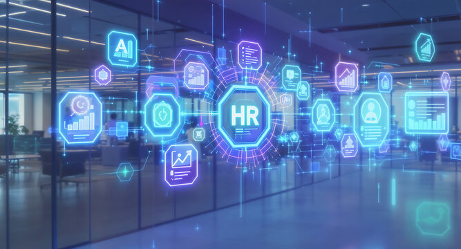 Glowing Holographic Onboarding Process Icons In Futuristic UI Interface Design