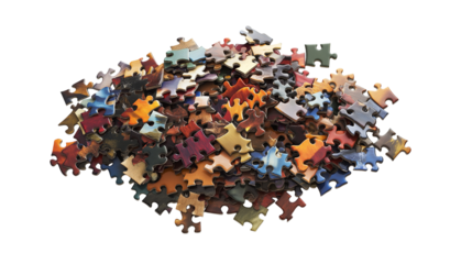 A puzzle, isolated on white background as a transparent PNG, featuring interlocking pieces, vibrant colors, and a playful, brain-stimulating design.