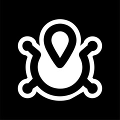 Minimalist Location Network Icon on Black Background. White map pin icon with connected network nodes on black background. Perfect for location services, GPS, navigation, connectivity, 