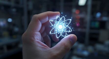Hand Holding Glowing Atom Like Energy Core For Scientific Technology Concept