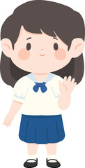 Cartoon Illustration of School Girl Waving