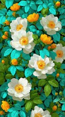 Vibrant white flowers and teal foliage